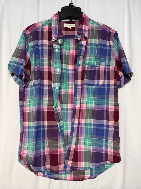 Aeropostale Other - Aeropostale Purple Mint Pink Plaid Short-Sleeve Button-Down Shirt